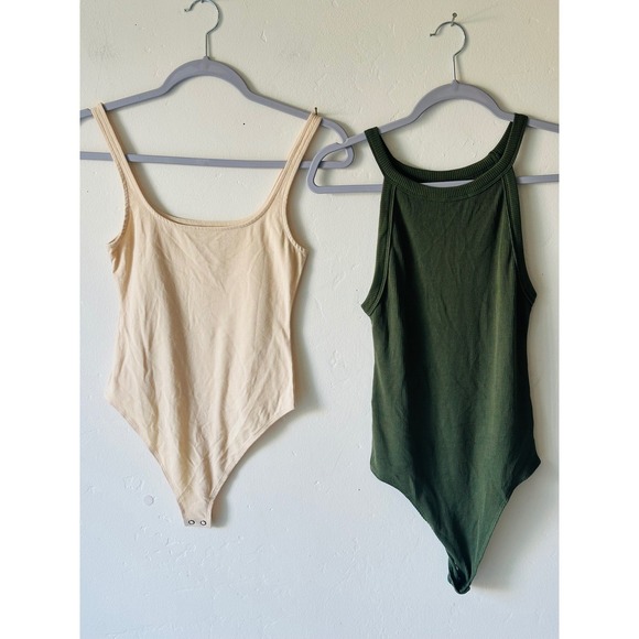 American Eagle Outfitters Tops - American Eagle Womens Bodysuit Set 2 Pack Beige Green Size Small Boho Clean Girl